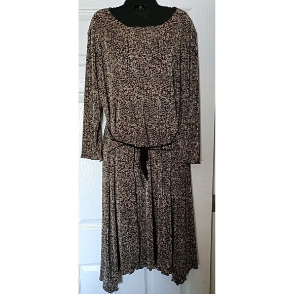 Connected Apparel Belted Dress Size 16 Asymmetric Drop Walst Crinkled Vintage - Picture 1 of 8